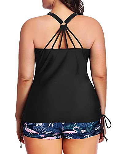 Athletic Plus Size Bathing Suit For Women High Waisted Boyshorts-Black Flamingo