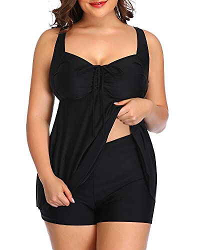 Push Up Padded Bra Plus Size Swimsuits Shorts For Women-Black