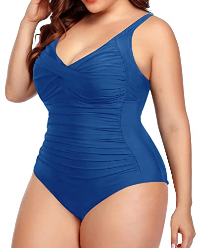 Push Up Swimsuits Molded Cups For Curvy Women-Blue