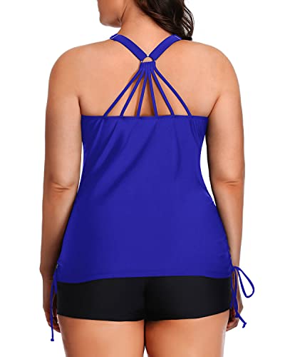 Adjustable Shoulder Straps Soft Padded Bra Strappy Tankini-Royal Blue And Black