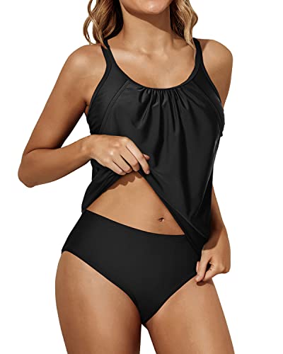 Sports Bra Removable Pads Tankini Swimsuits For Women-Black