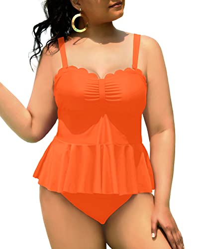 Two Piece Adjustable Straps Removable Padded Bras Swimsuits For Curvy Girls-Neon Orange