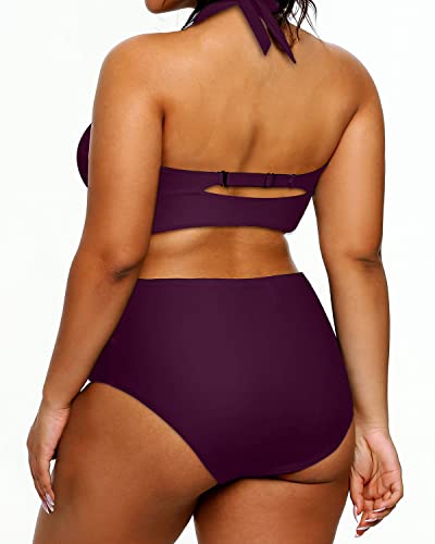 Yonique Zweiteiliger Damen-Badeanzug, Übergröße, hohe Taille, Bandeau-Bikini, Bauchkontrolle, Anti-Rutsch-Streifen – Hot Pink, 44 Mehr