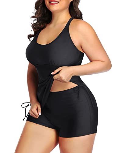 Women's Plus Size Tankini Swimsuit Bathing Suit Top Shorts Athletic Swimwear-Black