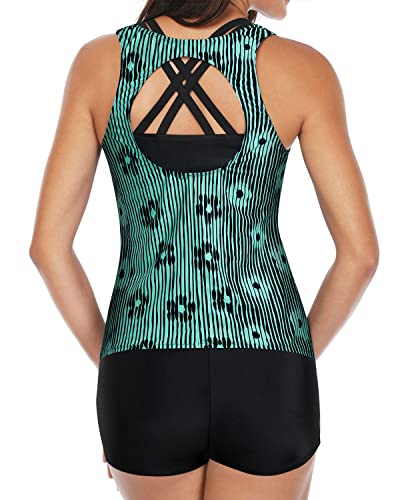 Trendy Tankini Swimsuits Padded Bra 3 Piece Sets For Women-Green Flora ...