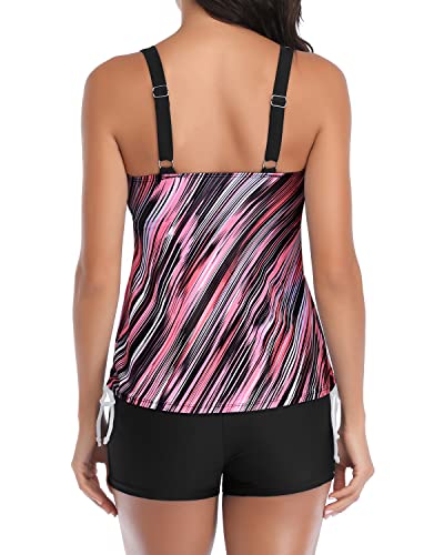 Athletic Bathing Suits Tankini Top And Shorts For Women-Pink Stripe