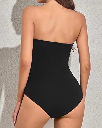 Women's Slimming Twist Front Strapless One Piece Swimsuit-Black
