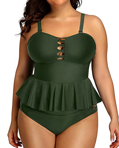 Women's High Waisted Two Piece Bathing Suit Set-Army Green