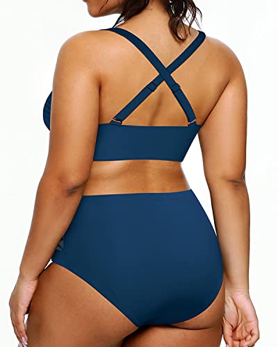 Plus Size Bikini High Waisted Swimsuits Tummy Control Swimwear-Teal