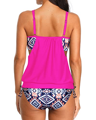 Women's Layered Tankini Swimsuits For Women 2 Piece Blouson Tankini-Pink Tribal
