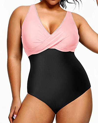 Removable Padding Enhance Appearance Plus Size Swimsuit For Women-Pink And Black