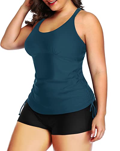 Women's Tummy Control Swimsuit Boyleg Shorts-Teal And Black