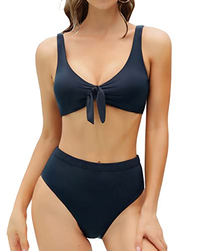 Cheeky Two Piece Bikini Set High Waisted Bathing Suit For Teens-Black
