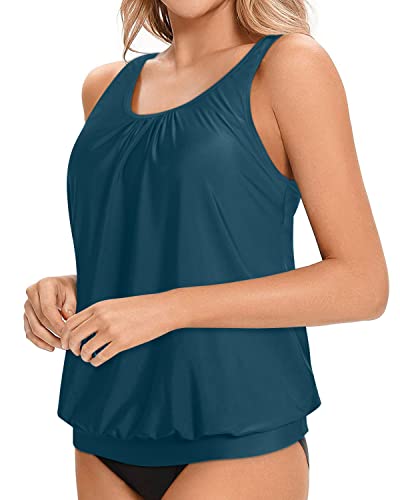 Women's Loose Fit Athletic Tankini Top For Beach And Pool-Teal