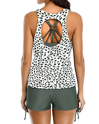 Women's Athletic Racerback Tankini Set Boyshorts-Leopard