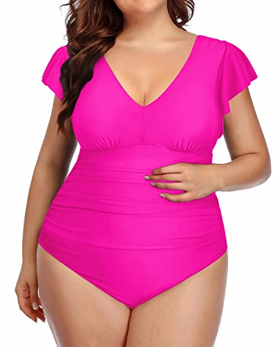 Tummy Control Plus Size Swimwear Plus Size Swimsuits For Women-Neon Pink