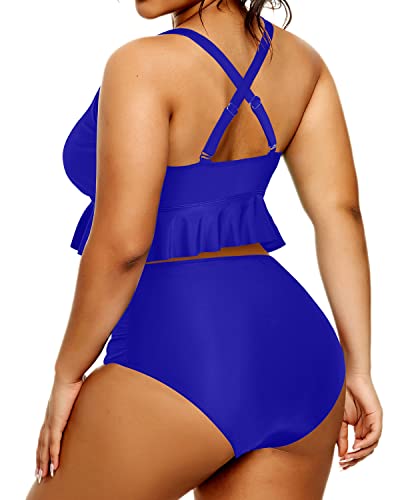 Women Plus Size Two Piece Swimsuits Tummy Control High Waisted