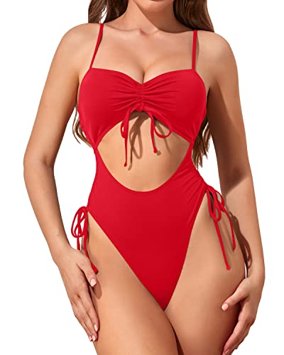 Sexy Side-Tie And Front-Tie High Cut Out Swimsuit For Women-Red