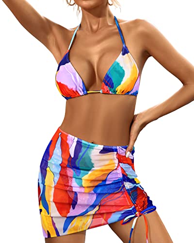 Triangle Thong Bikini Set Sexy Swimsuits Women 3 Piece Bathing Suits-Colorful