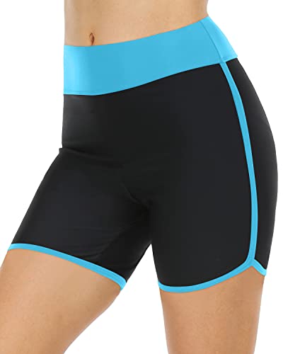 Women's High Waisted Swim Shorts Tummy Control Swim Bottoms-Black