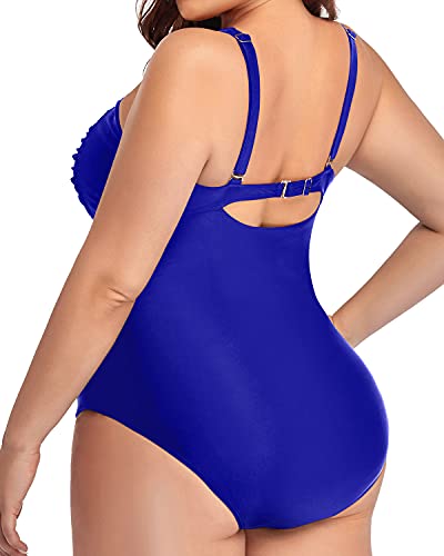 Slimming Shirred Front Swimsuits For Curvy Women-Royal Blue