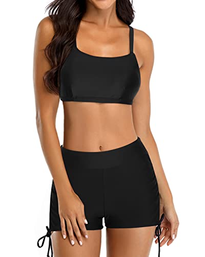 Push Up Padded Tankini Tank Tops Bra And Boyshorts-Black Orange Floral