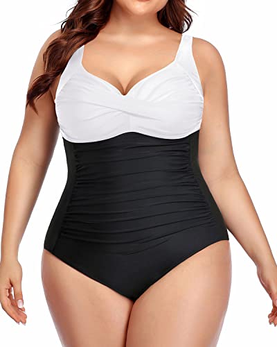 Tummy Control Twist Front Ruched Swimwear One Piece Bathing Suits-White