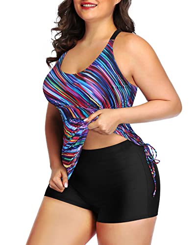 Athletic Plus Size Tankini Swimsuit Bathing Suit Top Shorts-Color Oblique Stripe