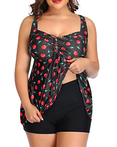 Plus Size Tankini Swimsuits For Women Shorts Flyaway Bathing Suits-Black Cherry