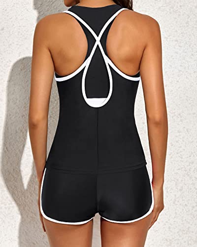 3 Piece Sports Bra & Boyshorts Tankini For Women-Black