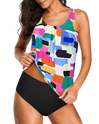 Women's Modest Tankinis Swimwear Loose Fit Triangle Briefs-Aqua