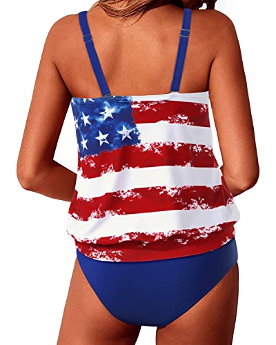 Women's Adjustable Shoulder Straps Tankini Swimsuits-American Flag