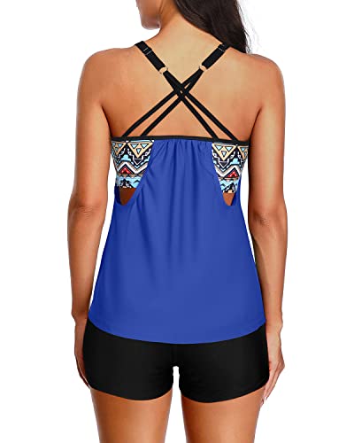 Complete Coverage Boy Shorts Tankini Swimsuits For Women-Blue