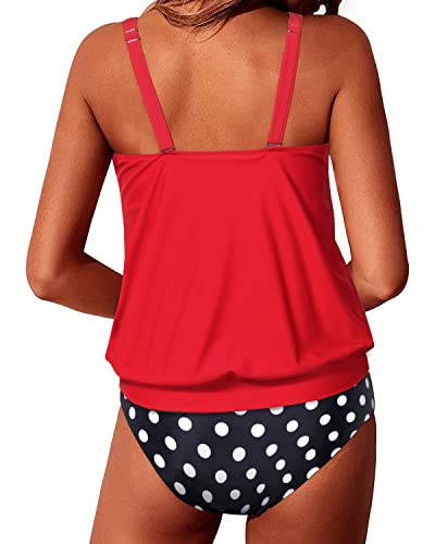 Women's Soft Push Up Sewn-In Bra Cups Tankini Swimsuits-Red Dot