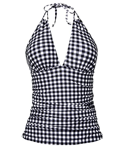 Backless Open Back Halter Top Swimsuits For Women-Black And White Checkered