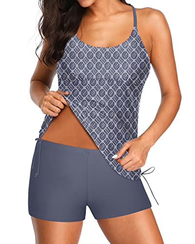 Soft Padded Tankini Chic Side Tie Tank Top For Women-Grey Tribal