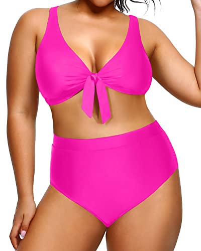 Plus Size Tummy Control Swimwear Bikini High Waisted Two Piece-Neon Pi –  Yonique