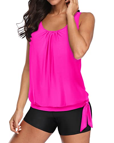 Slimming Tummy Control Tankini Bathing Suit For Women-Neon Pink And Black