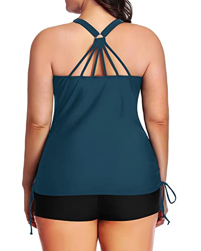 Women's Tummy Control Swimsuit Boyleg Shorts-Teal And Black