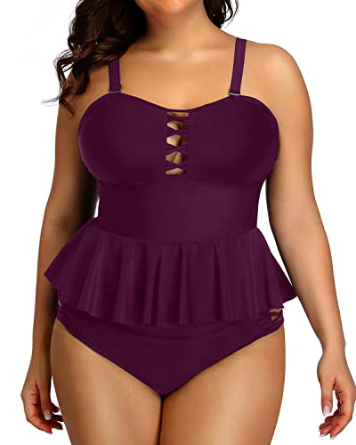 High Waisted Tankinis Tummy Control And Modest Coverage For Women-Maroon