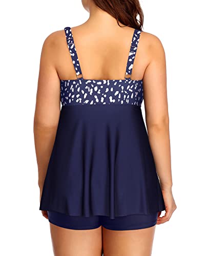 Flowy V Neckline Plus Size Flyaway Bathing Suits For Curvy Women-Blue Dot