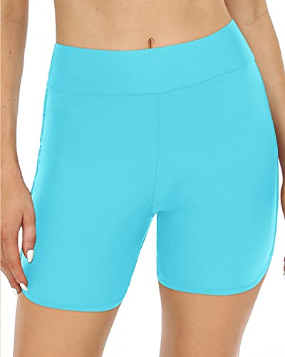Women's High Waisted Swim Shorts Board Shorts-Aqua