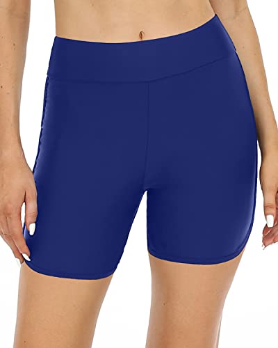 Women's High Waisted Swimsuit Bottom Tummy Control Boyshorts-Blue