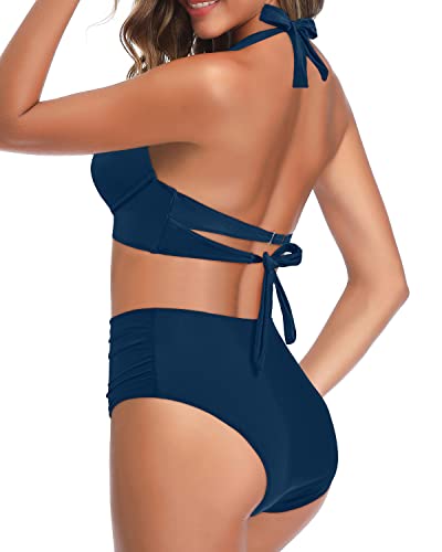 Push Up Womens 2 Piece High Waisted Bikini Swimsuit Tummy Control Bathing Suit-Teal