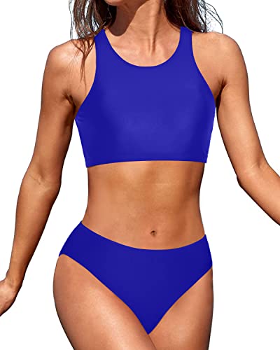Cute Bikini Tops Push Up Sports Bra Swimsuits For Teens-Royal Blue