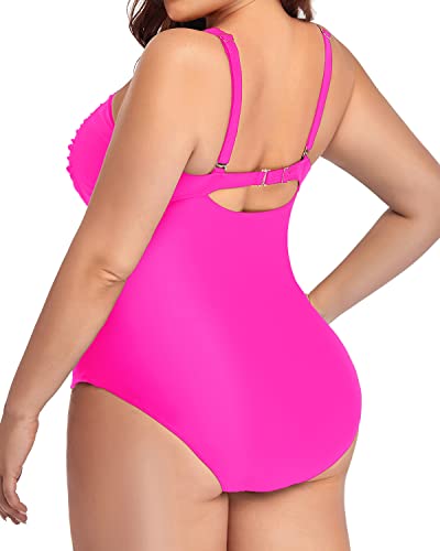 Retro One Piece Bathing Suits Vintage Ruched Cross Swimsuits-Neon Pink
