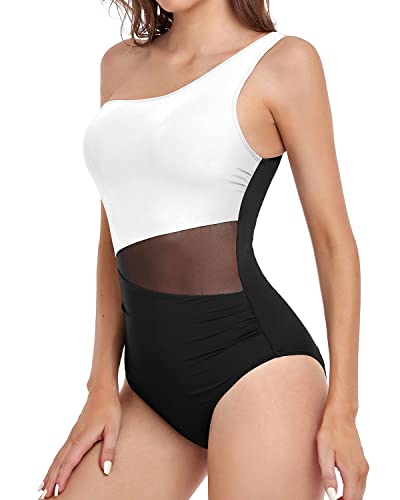 Women's One Piece One Shoulder Swimsuit Cutout Swimwear Monokini-White