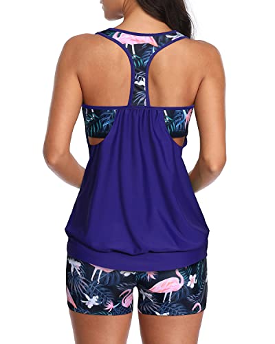 Modest Coverage Tankini Top Racerback For Women-Blue Floral