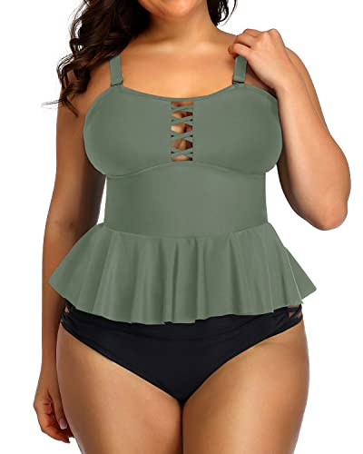 Two Piece Bathing Suits Plus Size Swimsuits For Women-Olive Green
