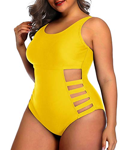 High Waisted Tummy Control Swimsuits Plus Size One Piece Bathing Suits For Women-Neon Yellow